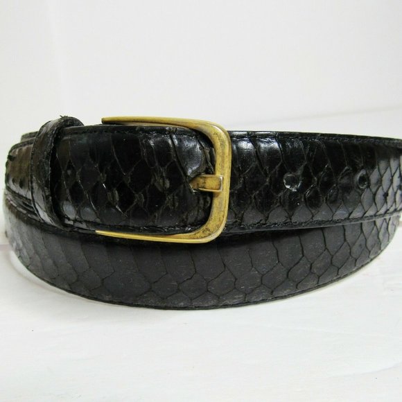 BLACK SNAKE SKIN Narrow Belt Women's Size 38" Waist x 1" Wide Style# H044001 - Picture 2 of 7